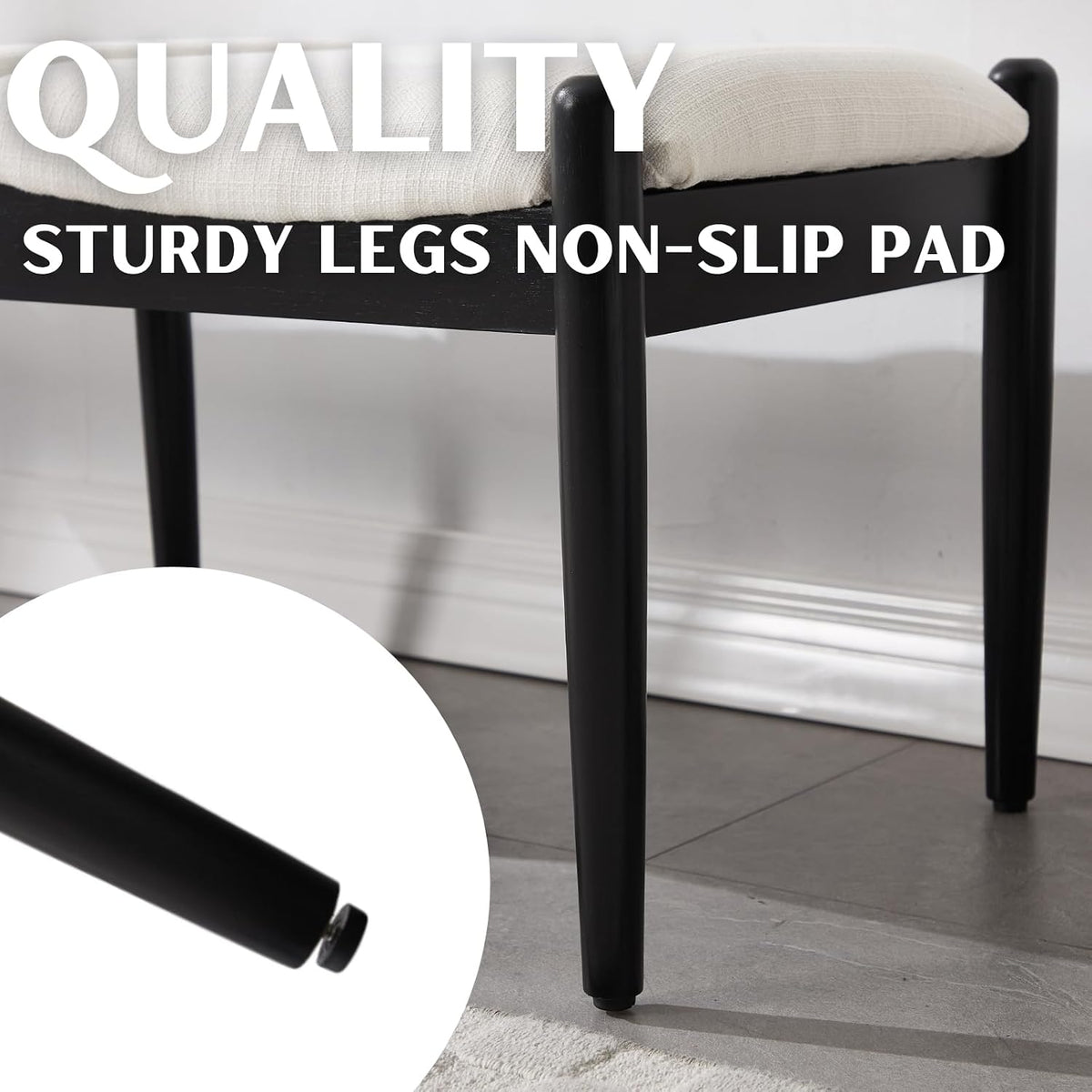 RIVOVA 54.25" Modern Ottoman Bench Upholstered Linen Bedroom End of Bed Bench Boho Bench Long Seating Bench Entryway Stool with Wood Legs for Living Room/Foyer, White