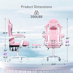 MoNiBloom Gaming Chair, Footrest & Lumbar Support, Height Adjust, Pink | Headrest & Lumbar Support, Ergonomic Computer chair, for Girl women Adult Teen Office or Gaming,Swivel game chair