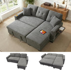 82" L Shaped Sleeper Sofa Bed, Pull Out Sectional Couch with Storage Chaise/Reclining Backrest, Sectional Couches for Living Room with USB Port, Foldable Table, Cup Holder, Side Pocket, Light Grey