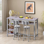 Lamerge Furniture Kitchen Bar Height Table and Chairs for 2, 5-Tier Compact Dining Room Table, Gray Top and 2 PU Leather Upholstered Seat Black Frame, Modern Dining Set for Home & Office