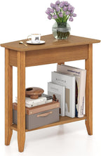 GOFLAME 2-Tier Wedge End Table, Narrow Triangle Side Table with Storage Shelf, Solid Wood Legs, Nightstand, Recliner Wedge Table for Living Room, Bedroom, Small Space, Rustic Walnut