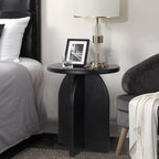 Oakrain End Table with Pedestal, Wood Side Table Bedside Sofa Couch, Modern Nightstand for Bedroom, Small Round Coffee Table for Living Room Office Balcony, Black