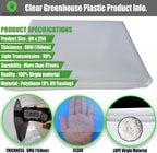 6 mil (8ft x 25ft) 100% Virgin Material. 5Layers Advanced Extrusion Technology for UV Protection, Anti-drip, Anti-Fog, Thermal and Strength. 4Years Lifetime UV Resistant Greenhouse Plastic