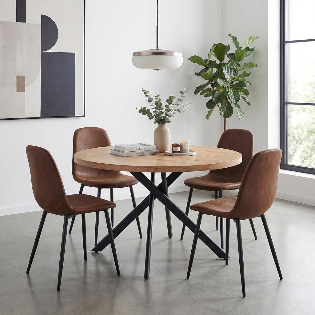 Round Dining Table Set for 4, Round Kitchen Dining Table and Chairs Set for 4,46.5" Modern Dining Room Table Set for 4 with Upholstered Chairs for Small Space Kitchen Office Cafe Apartment