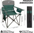 Oversized Camping Chairs 2 Pack - Heavy Duty 400LBS Padded Lawn Chair with Cooler Bag,Cup Holder,Side Pocket,Collapsible for Outdoor,Camp,Fishing & Garden,Dark Green