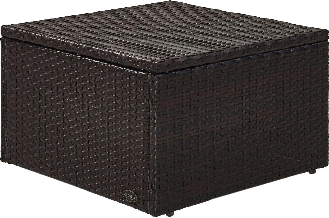 Crosley Furniture Palm Harbor Wicker Outdoor Ottoman Foot Rest for Patio, Deck, Porch, Brown with Sand Cushions