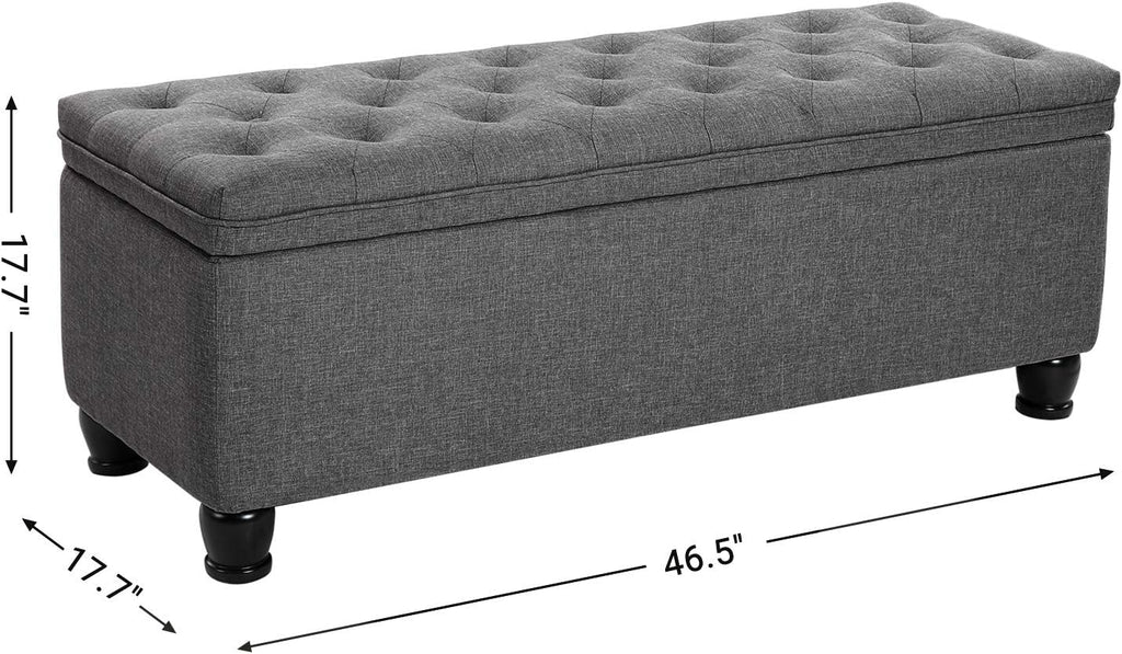 SONGMICS Storage Ottoman, 46.5 Inches Bedroom Bench, Solid Wood Legs