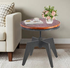 Topower Industrial Retro Round Table End Table Antique Height Ajustable Black Cast Iron Base Bar Table Farmhouse Wood Desktop End Table