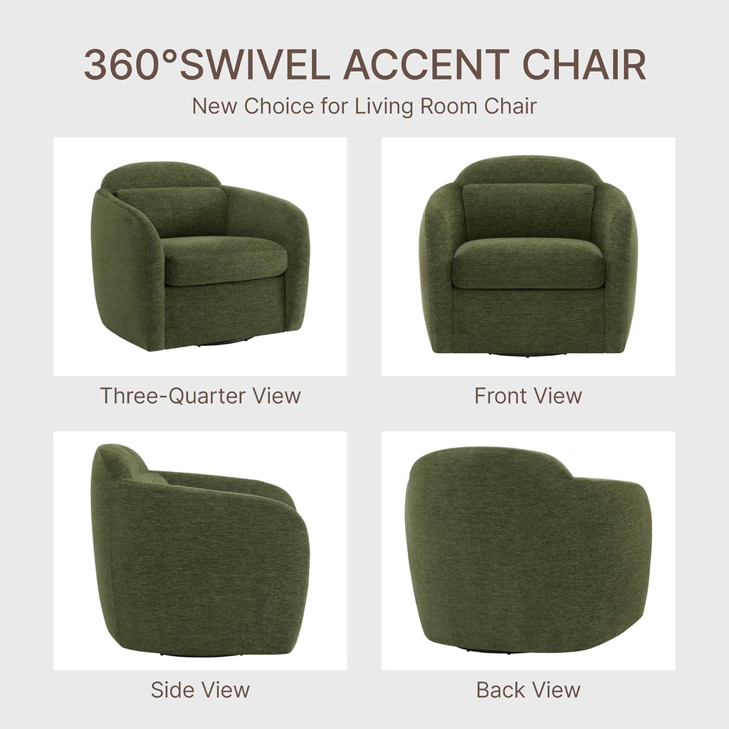 360° Swivel Accent Chair Set of 2, Comfy Upholstered Barrel Chairs with Pillow, High Back for Bedroom Living Room, Reading Room,Moss Green