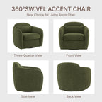 360° Swivel Accent Chair Set of 2, Comfy Upholstered Barrel Chairs with Pillow, High Back for Bedroom Living Room, Reading Room,Moss Green
