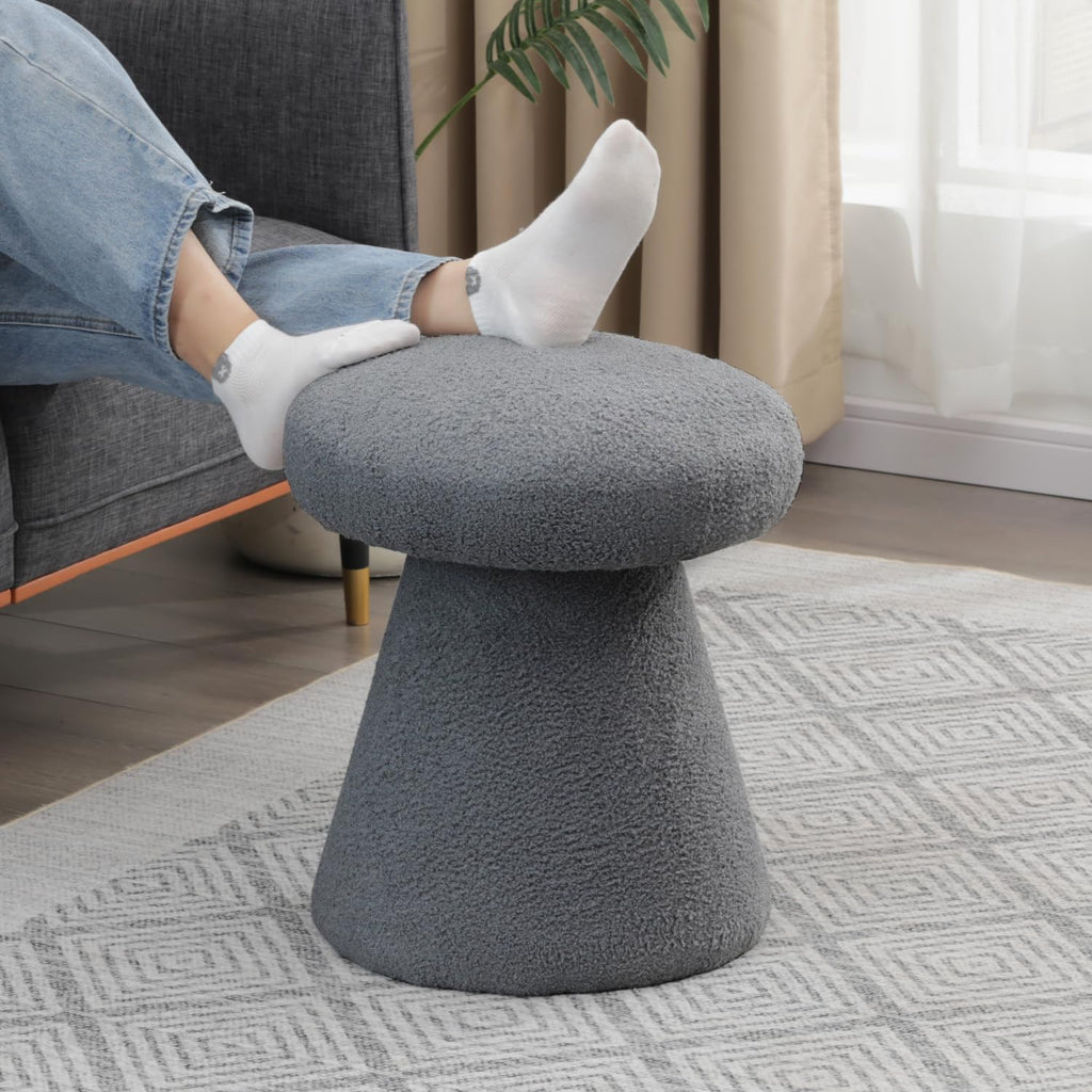 Joveco Ottoman Foot Rest,Mushroom Foot Stool,Upholstered Teddy Velvet Vanity Stools