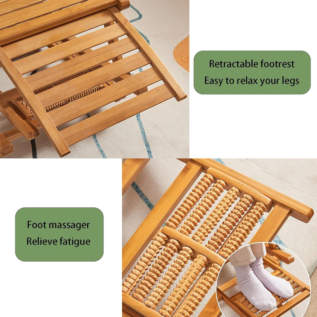 Bamboo Rocking Chair with headrest and footrest, Foldable and Requires no Assembly, Suitable for Living Rooms, Balconies, Gardens, and Outdoors Primary Color