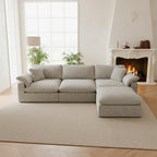 Modular Sectional Sofa Cloud Couch,Down Filled Comfy Cloud Modern Sofa,Light Beige Linen L Shape Oversized Couch Cushion Covers Removable Furniture for Living Room