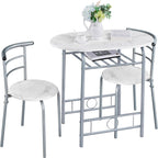 Yaheetech 3-Piece Dining Table Set, Breakfast Bistro Table Set for 2, Small Kitchen and Table Chairs Set of 2 with Metal Frame and Storage Rack for Small Space/Apartment/Dorm Room, White