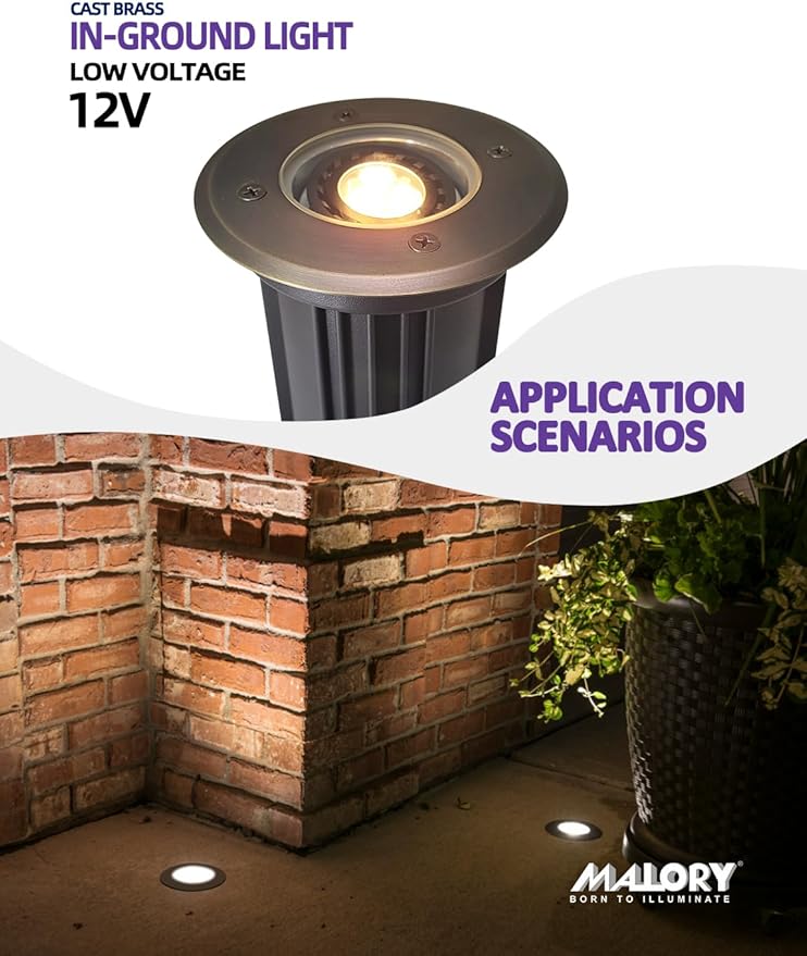 MALORY Brass Open Top Cover Landscape Well Lights, 12V Low Voltage Outdoor In Ground Lights, Landscape Lighting Wired with 5W 2700K MR16 for Pathway, Driveway and Garden (Open Top, 1-Pack with Bulb)