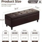 50.5 Inch Storage Ottoman Bench, Faux Leather Tufted Upholstered Bedroom Bench with Safety Hinges, Supports 300 lbs, Large Storage Bench for Living Room, Entryway (Brown)