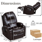 AHMED Dual Motor Power Swivel Rocker Recliner Chair, Faux Leather, Brown | Electric Glider Rocking Chair, Massage & Heat, Cup Holders, LED Lights, USB A/USB C Ports
