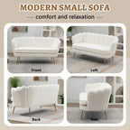 59" Small Loveseat Sofa 2-Seater, Modern Chenille Couch with Gold Metal Legs & Floral Backrest, Compact Apartment Sofa for Living Room, Bedroom, Office, Dorm (Boucle, Ivory)