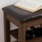 Shoe Storage Bench for Entryway, 24" Lift Top Storage Bench with PU Leather Cushion, 3-Tier Adjustable Shoe Rack Organizer, 400 lb Wood Hallway Benches for Mudroom, Bedroom, Brown