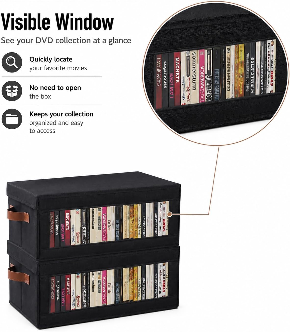 4 Packs DVD Storage Box with Visible Window, Dustproof DVD Case Holder Organizer with Lid and Handles, Holds Up to 104 Cases, CD Holder for Blu-ray & CD Storage-15.75 x 6.10 x 8.07In