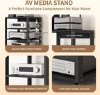 5 Tier AV Media Stand, Audio Rack Tower Stereo Components Cabinet | Home Theatre CD Record Player Stereo Receiver Equipment Rack with Adjustable Wood Shelves, Load 220lbs (Black)