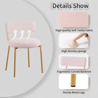 Boucle Dining Chairs Set of 2, Modern Round Upholstered Dining Chairs, Curved Backrest Kitchen Dining Room Chairs, Mid-Century Pink Dining Chair with Golden Metal Legs
