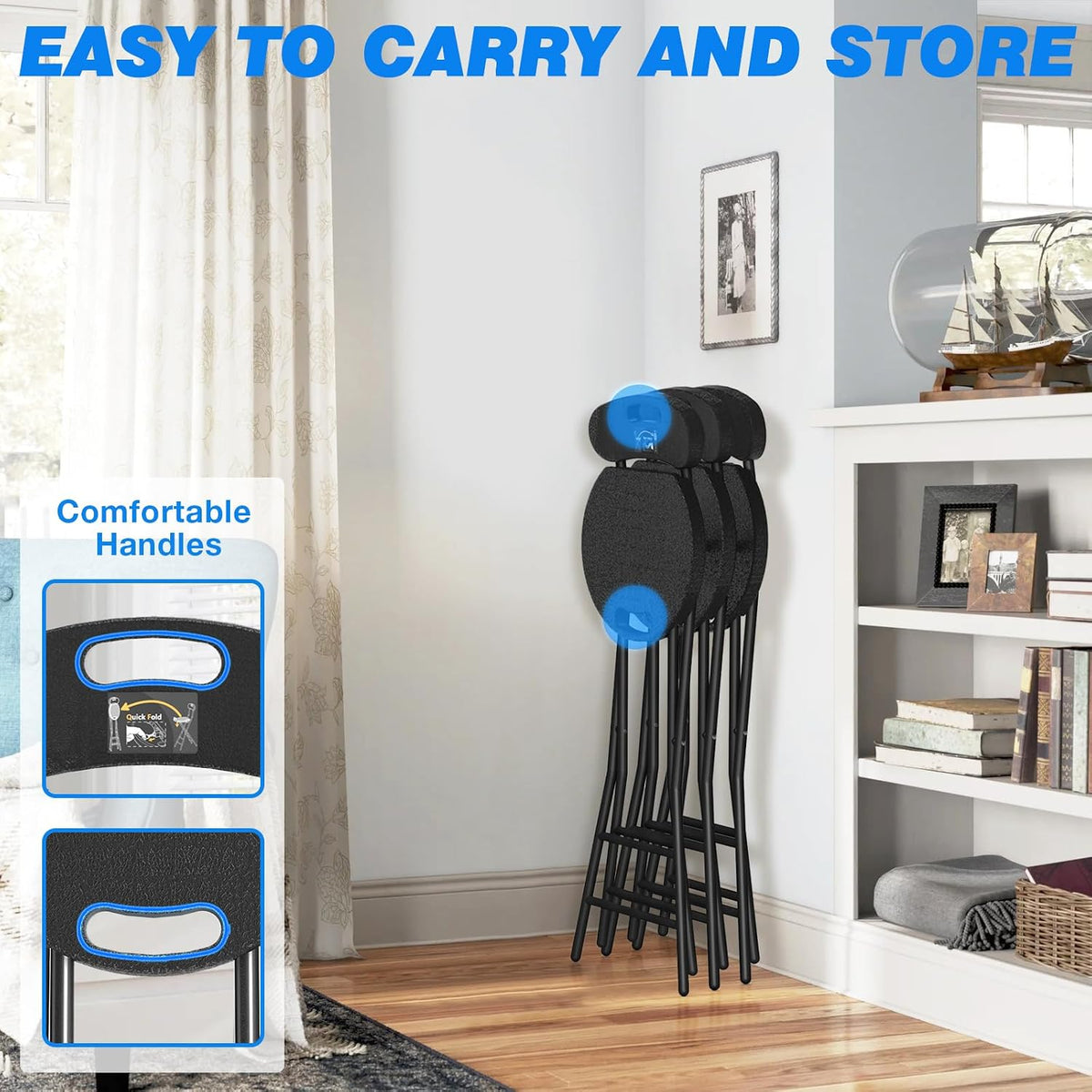 Rfiver Folding Stool with Back, Heavy Duty Foldable Stools for Adults with Handle, Portable Folding Stool Chair (24 inch Set of 1)