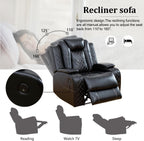 Multifunction Power Air Leather Recliner Sofa Set with LED Lights, Living Room Furniture, Reclining Sofa, loveseat, Chair with USB Port/Storage Console/Cup Holders (Black, 3 Pieces)