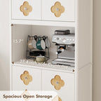 IDEALHOUSE Mid Century Modern Kitchen Pantry Cabinet, 72" Tall Storage Cabinet with Microwave Shelf, Wooden Freestand Cupboard with Carved Flower Door & Crystal Handle, for Dining Room