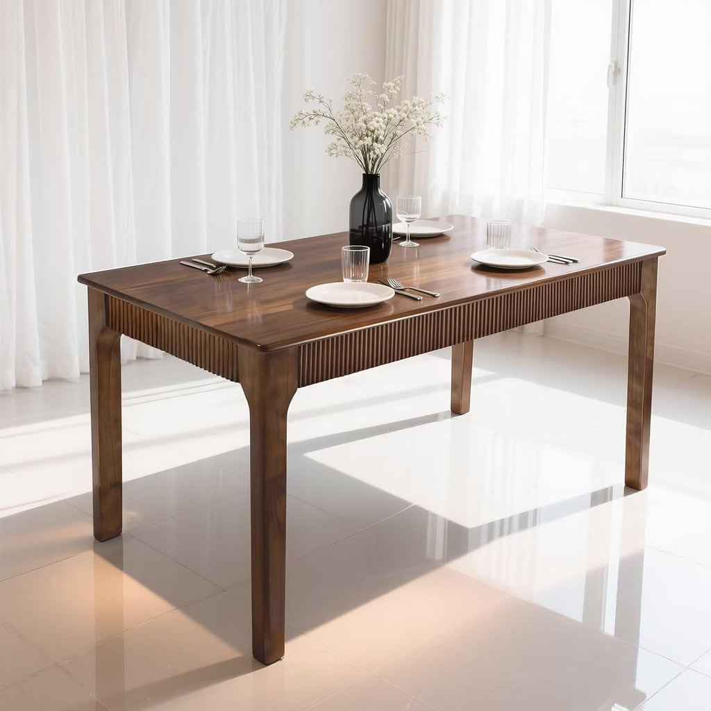 31.5" Solid Wood Dining Room Table for 2,Modern Farmhouse Rectangular Kitchen Real Wooden Table,Mid Century Fluted Design Furniture Desk for Home,Small Space,Apartment,Living Room Walnut