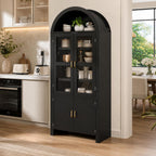 71" Tall Arched Kitchen Pantry Cabinet, Modern Farmhouse Wood Kitchens Storage Cabinets, Cupboard for Dining Room, Kitchen, Bathroom, Black