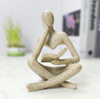Reading Sculpture Thinker Statue 4.5”- Modern Abstract Art Figurine for Bookshelf & Coffee Table Decor, Aesthetic Home Accents for Living Room, Office Shelves, Desks, and Knick Knack Displays (Grey)