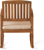 Christopher Knight Home Selma Acacia Rocking Chairs with Cushions, 2-Pcs Set, Teak Finish