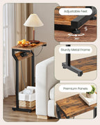 CHOEZON Narrow Side Table with Charging Station, 27" Skinny End Table for Small Spaces, Couch Table with Storage, Slim Tray Table with USB Ports, for Living Room, Bedroom, Rustic Brown TBZ27UBF