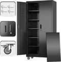 SUXXAN 71" Metal Storage Cabinet with Wheels, Pegboard, Lock, 5 Shelves | Locking steel cabinet with wheels, pegboard and 5 shelves for garage, workshop, office or pantry; assembly required.
