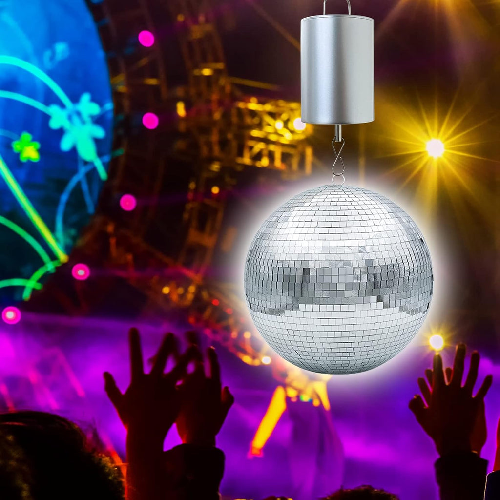 FONMY Disco Ball Motor with Remote Battery Operated 10RPM Hanging Display Rotating Motor for Wind Spinner Baby Crib Wind Chime Mobile Yard Decor Ornaments Outdoor Sculptures-Silver Color-Low Speed