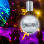 FONMY Disco Ball Motor with Remote Battery Operated 10RPM Hanging Display Rotating Motor for Wind Spinner Baby Crib Wind Chime Mobile Yard Decor Ornaments Outdoor Sculptures-Silver Color-Low Speed