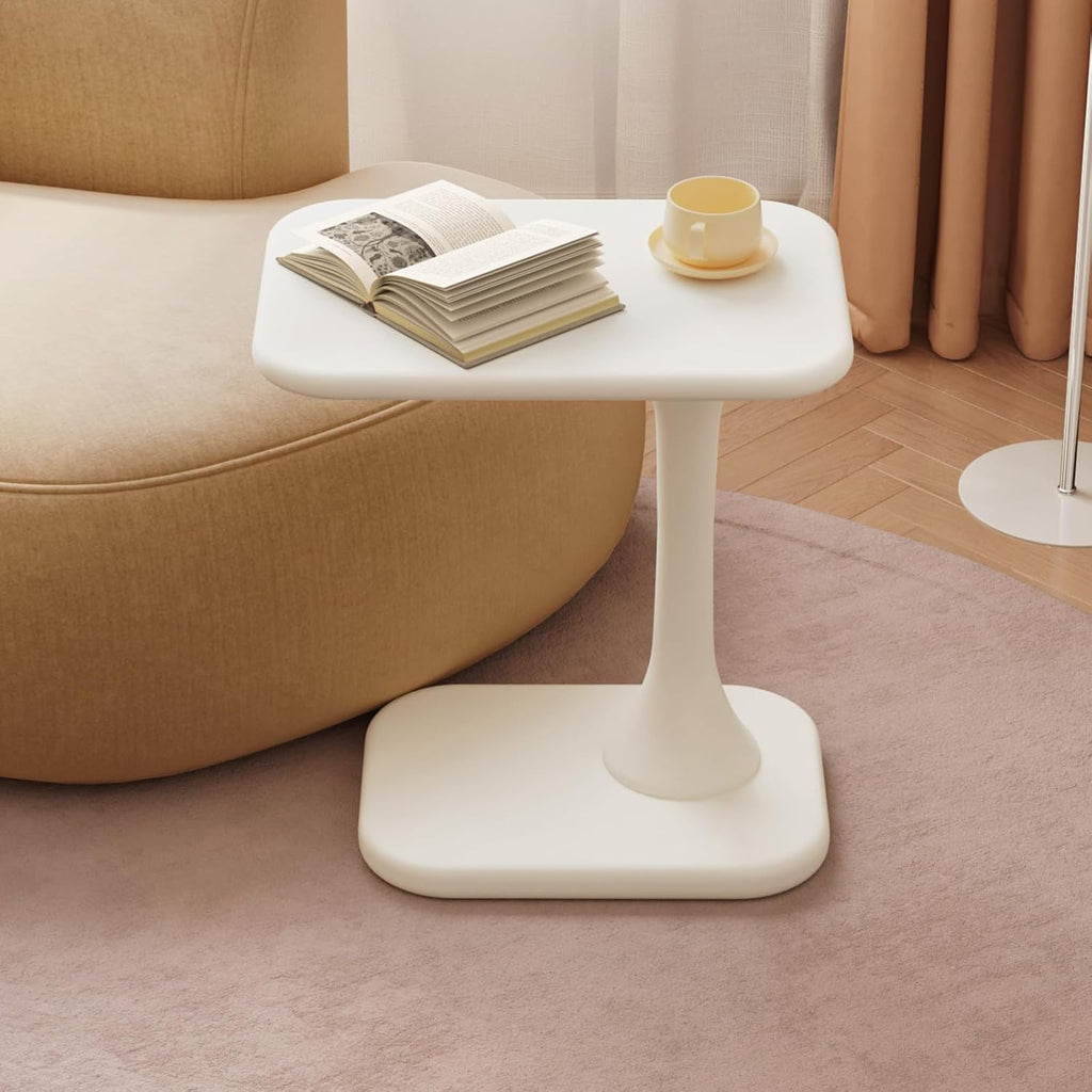 Guyii Modern Side Table, Cream White C-Shaped Sofa Table, Space-Saving End Table for Living Room, Bedroom, Sofa, Office, Easy Assembly