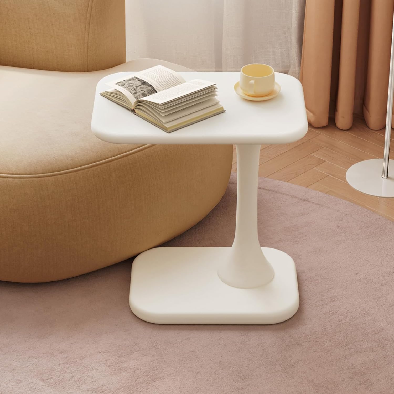 Guyii Modern Side Table, Cream White C-Shaped Sofa Table, Space-Saving End Table for Living Room, Bedroom, Sofa, Office, Easy Assembly
