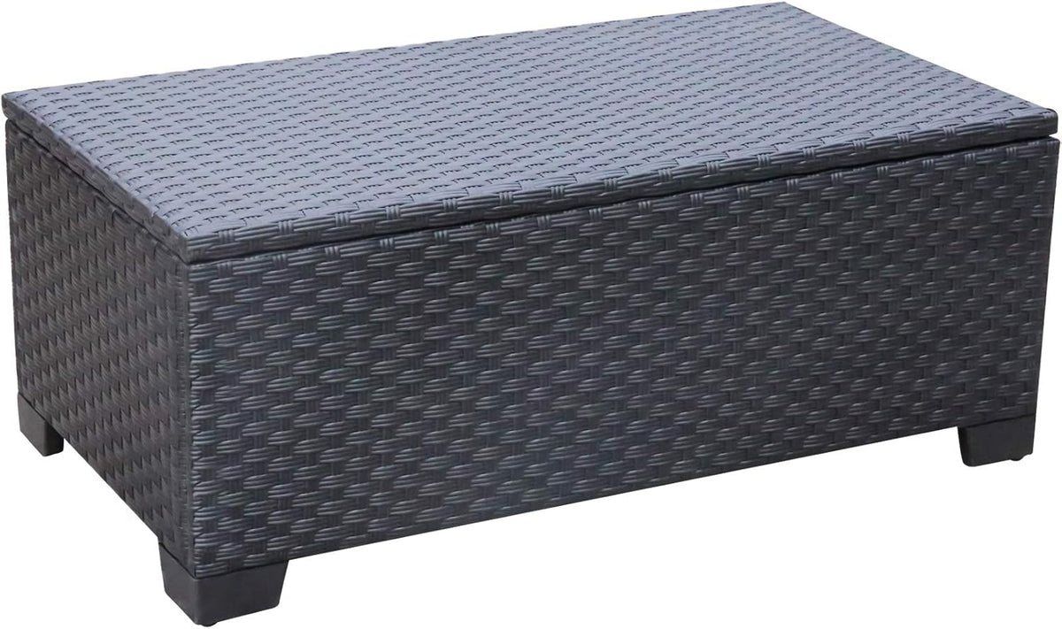Rattaner Patio Coffee Table with Storage Wicker Outdoor Coffee Table and All-Weather Wicker Side Table with Waterproof Cover, Black