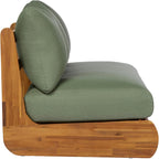 Merax Outdoor Acacia Wood Sofa with All-Weather Cushions, Patio Low 3-Seater Lounge Sofa for Porch, Lawn, Backyard, Balcony, Green+Teak