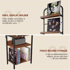 Record Player Stand with Power Outlet, Turntable Stand with 2-Tier Vinyl Record Storage, Record Player Table Up to 200 Albums, End Table for Vinyl Record Holder for Living Room