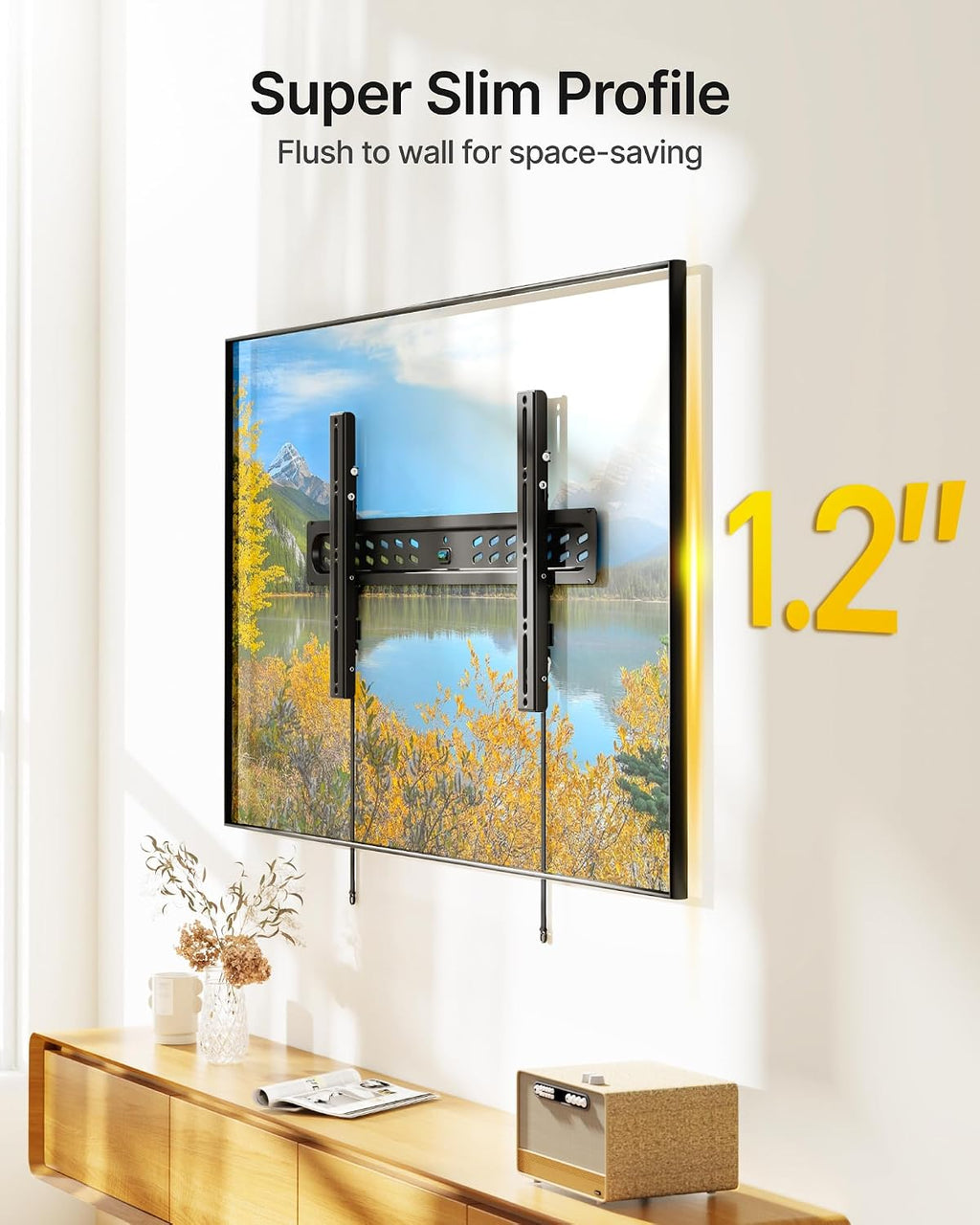 monTEK Ultra Slim Tilting TV Wall Mount for 43–95 inch TVs Holds 150 lbs | 1.2 in Low Profile, 0~-12° Tilt, 4X Safety Tested, Max VESA 800x400mm, Fits 16/18/24 in Wood Studs, Living Room, Home Theater