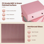 RoyalCraft Nightstand with LED Light Strips, Pink End Table for Bedroom | Modern Bedside Table with 360°Rotating Drawer, Wood Night Stand Cabinet with Glass Door Storage for Living Room, Home Office