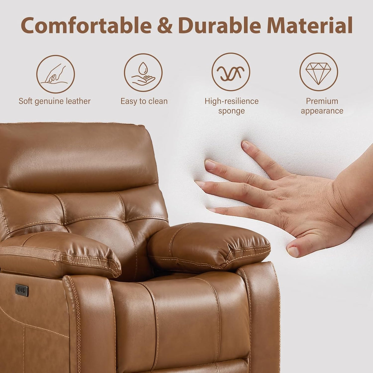 CANMOV Genuine Leather Power Recliner Loveseat, 2 Seat Loveseat Reclining Sofa with Storage Console,Hidden Cup Holders,Modern Electric Recliner Couch Set for Living Room, Bedroom,Brown