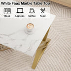 Wolawu Coffee Table Living Room Table White Center Table, Modern Faux Marble Rectangular Tea Tables with Sturdy Gold Metal Frame,Industrial Wooden Coffee Table for Bedroom Home Office