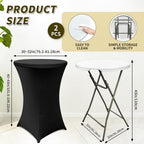 2 Sets 32" High Top Round Folding Cocktail Tables White Bar Height with Removable Legs & 32"x43" Spandex Stretch Black Table Covers Hightop Table for Outdoor Indoor Wedding Parties