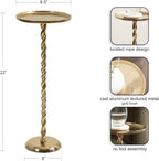 Kate and Laurel Ropa Transitional Round Pedestal Drink Table, 9 x 9 x 22, Gold, Decorative Cast Aluminum Mini Table with Spiral Rope Design for Use as Indoor Plant Stand or Living Room Accent