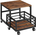 HOOBRO End Table, Mini Fridge Stand with Storage, Mini Fridge Table with Wheels and Adjustable Feet, Sturdy Metal Frame, for Living Room, Bedroom, Office, Rustic Brown and Black BF155TL01