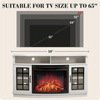 LUXOAK 59" Curved Fireplace TV Stand with Storage Cabinet for TVs Up to 65" | Built 26" Electric Fireplace, Farmhouse Entertainment Center with Open Shelves, Media TV Console for Living Room, White